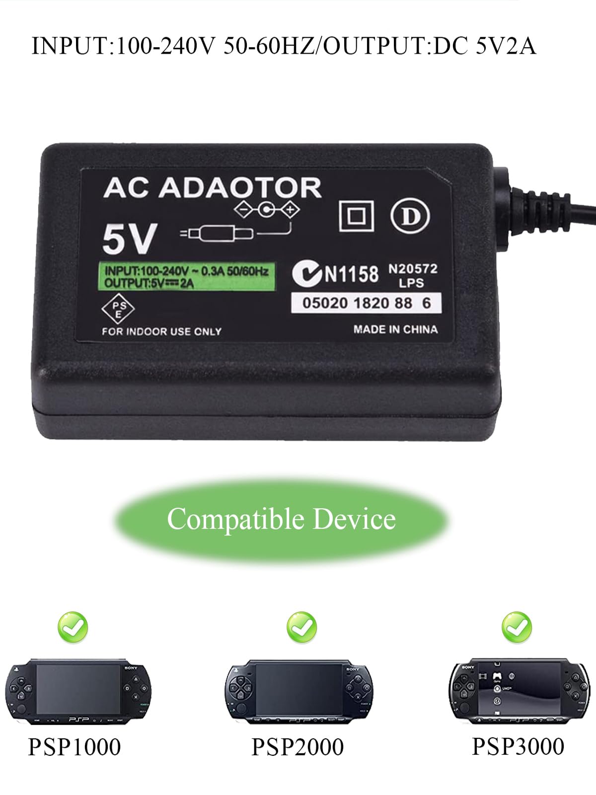 Amazon.com: Replacement PSP Charger AC Adapter 5V Compatible with